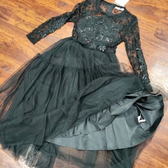 Bare.Z Black Whimsygoth Sheer Rocker Witchy Tulle Black Embelished Dress M, NWT - Picture 7 of 13